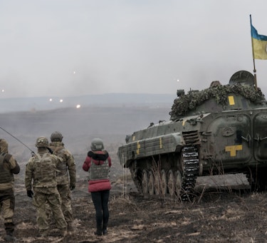 Ukrainske styrker fotografert under en øvelse i 2017.
