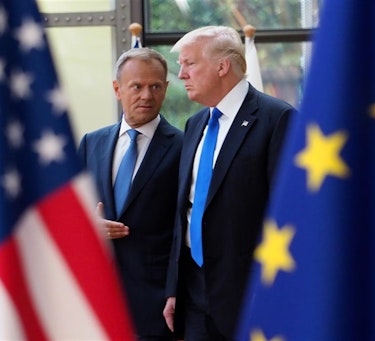 Tillit mellom USA og Europa er en faktor vanskelig å vitenskapelig måle. Her er president i Det europeisk råd, Donald Tusk, sammen med sin navnebror, Trump.