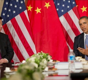 Kinas president, Xi Jinping, med USAs president, Barack Obama.